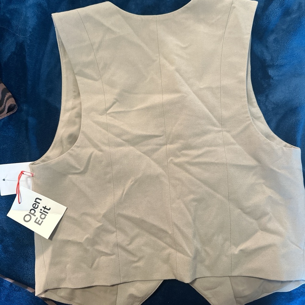 Open Edit Women's Beige Button Down Shirt